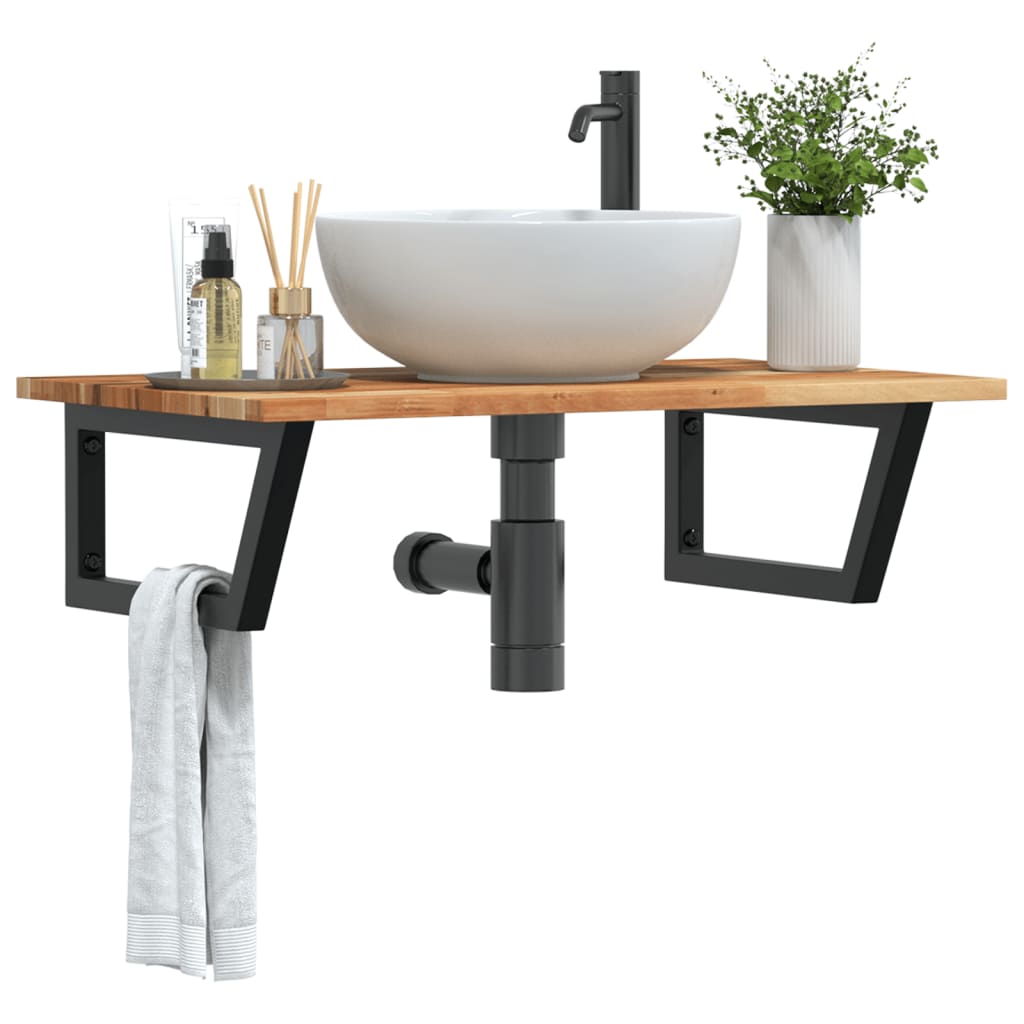 Ripiano a Parete per Lavabo in Acciaio e Massello di Acacia | homemem39