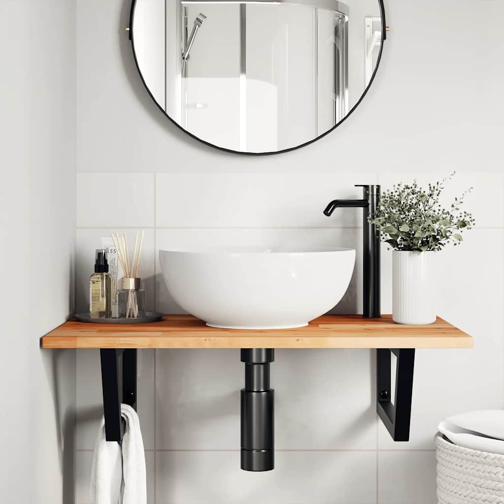Ripiano a Parete per Lavabo in Acciaio e Massello di Acacia | homemem39