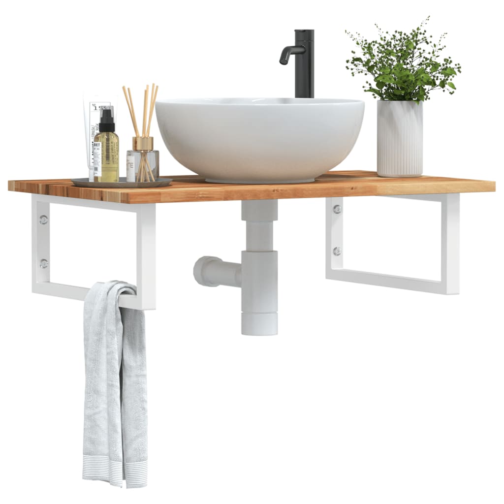 Ripiano a Parete per Lavabo in Acciaio e Massello di Acacia | homemem39