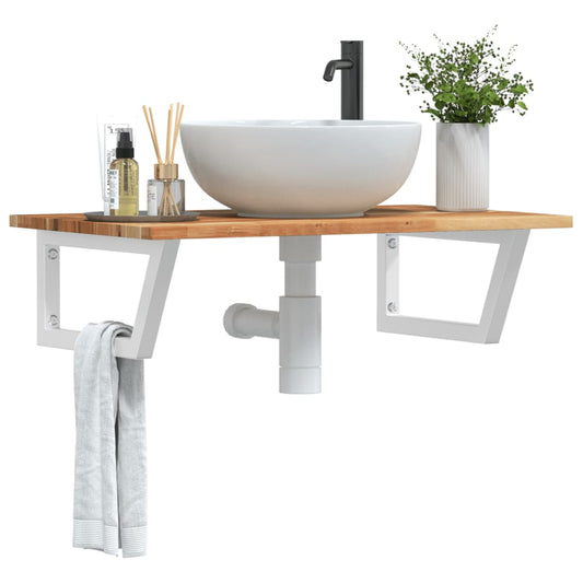 Ripiano a Parete per Lavabo in Acciaio e Massello di Acacia | homemem39