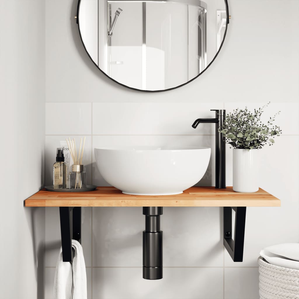 Ripiano a Parete per Lavabo in Acciaio e Massello di Acacia | homemem39