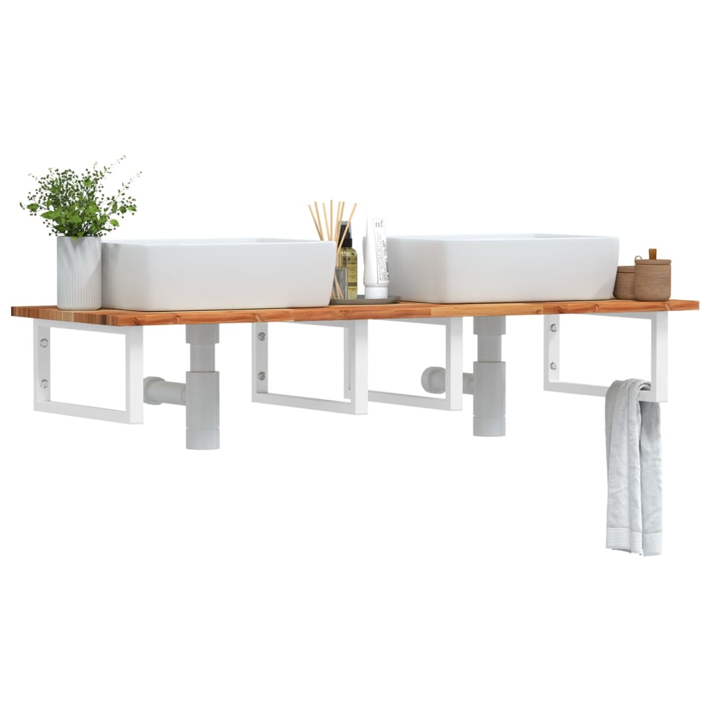Ripiano a Parete per Lavabo in Acciaio e Massello di Acacia | homemem39