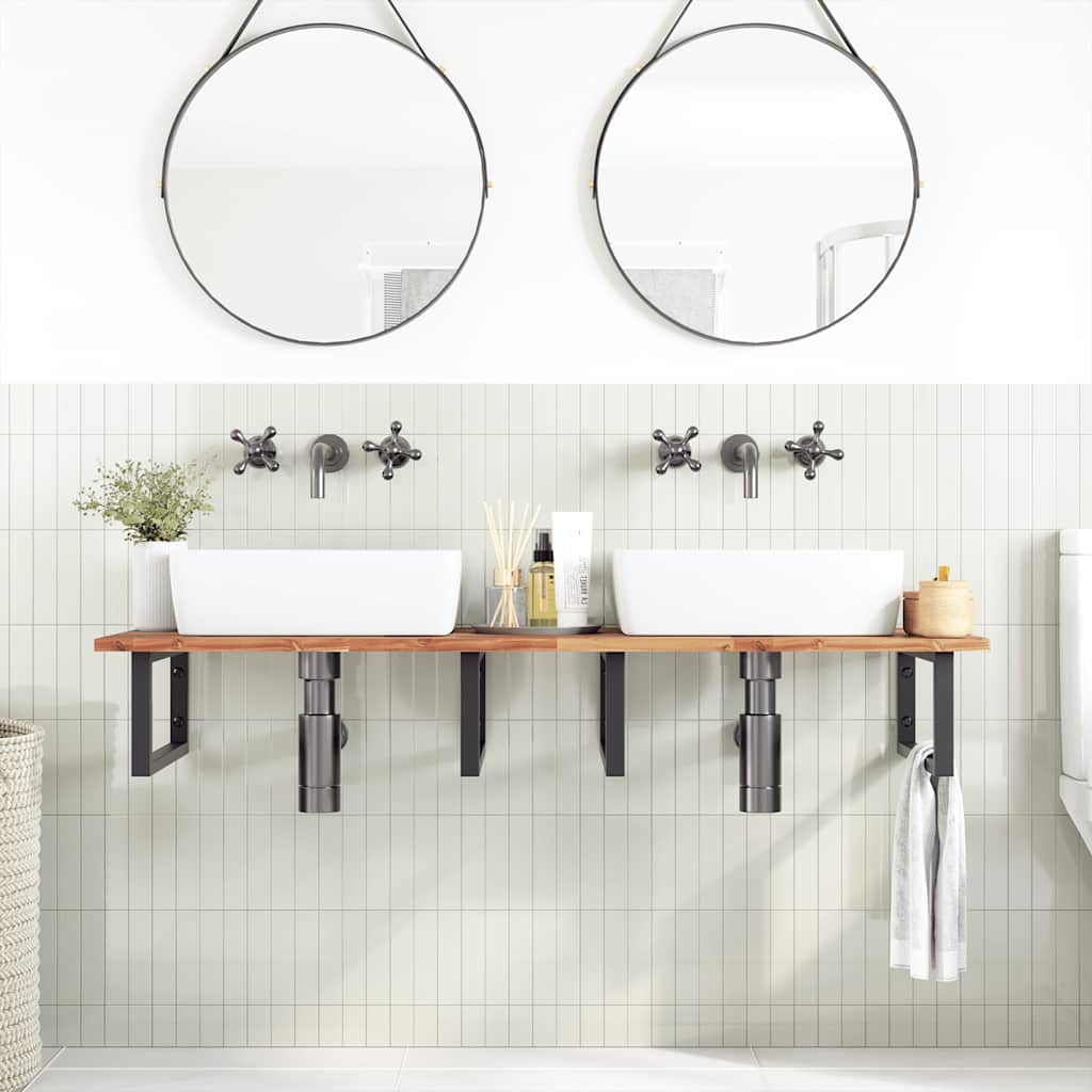 Ripiano a Parete per Lavabo in Acciaio e Massello di Acacia | homemem39