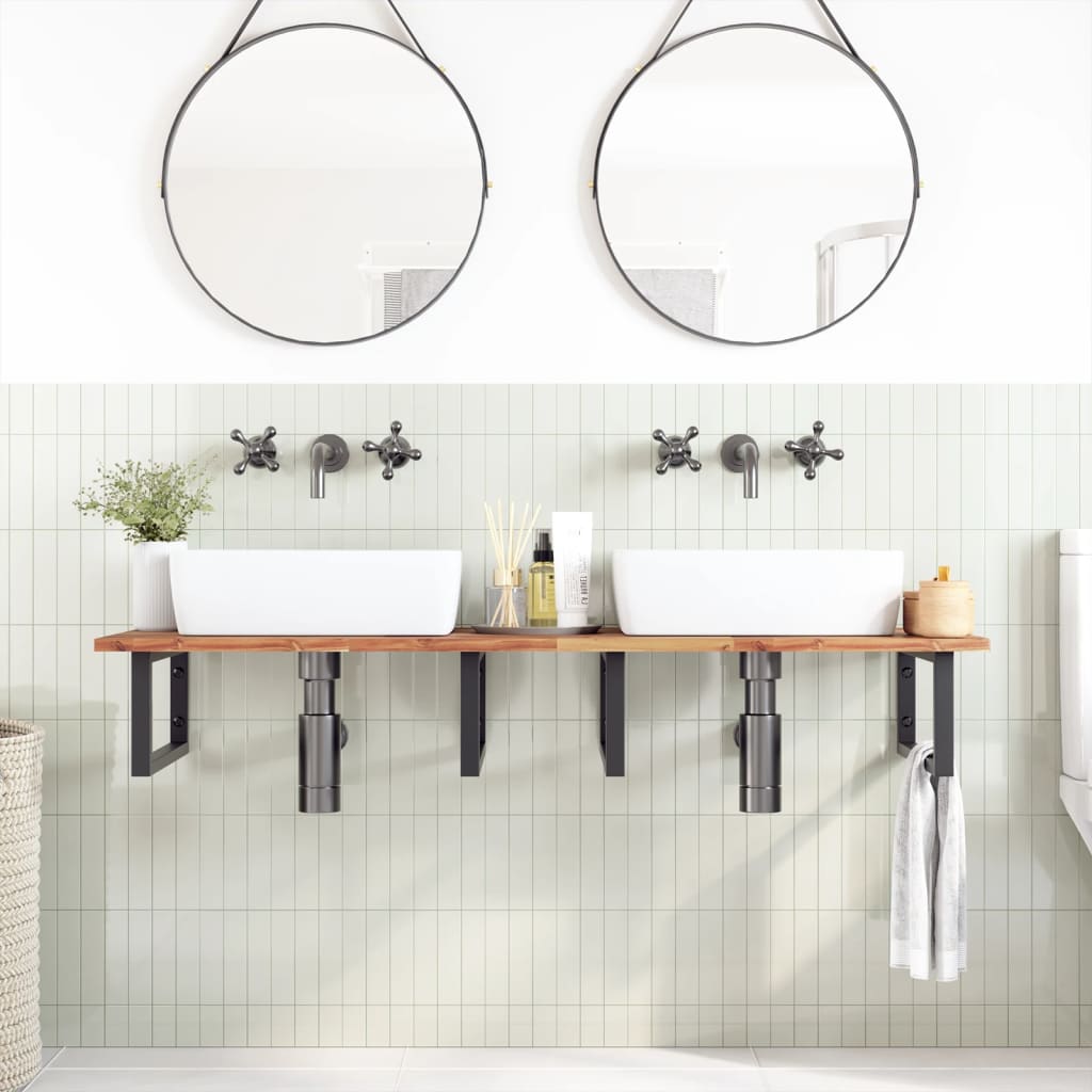 Ripiano a Parete per Lavabo in Acciaio e Massello di Acacia | homemem39