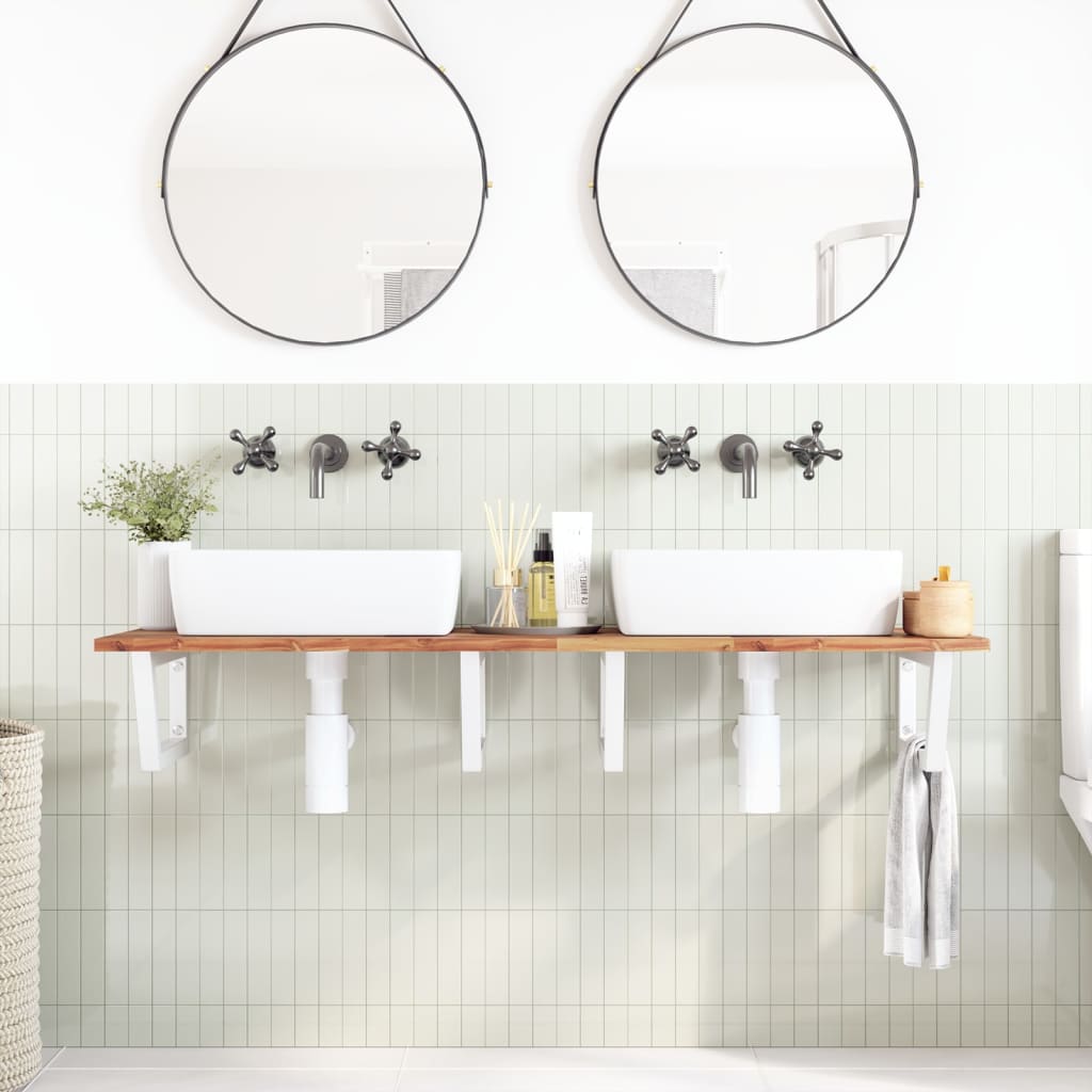 Ripiano a Parete per Lavabo in Acciaio e Massello di Acacia | homemem39