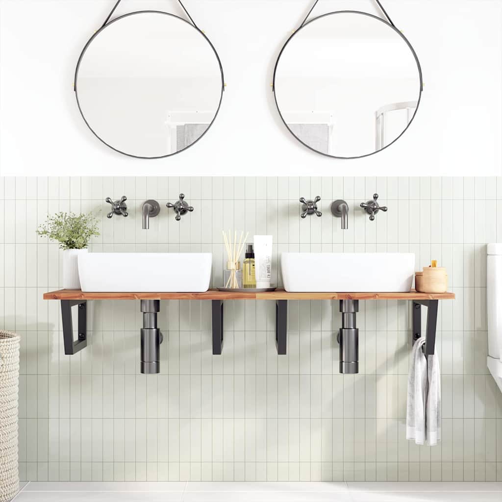 Ripiano a Parete per Lavabo in Acciaio e Massello di Acacia | homemem39