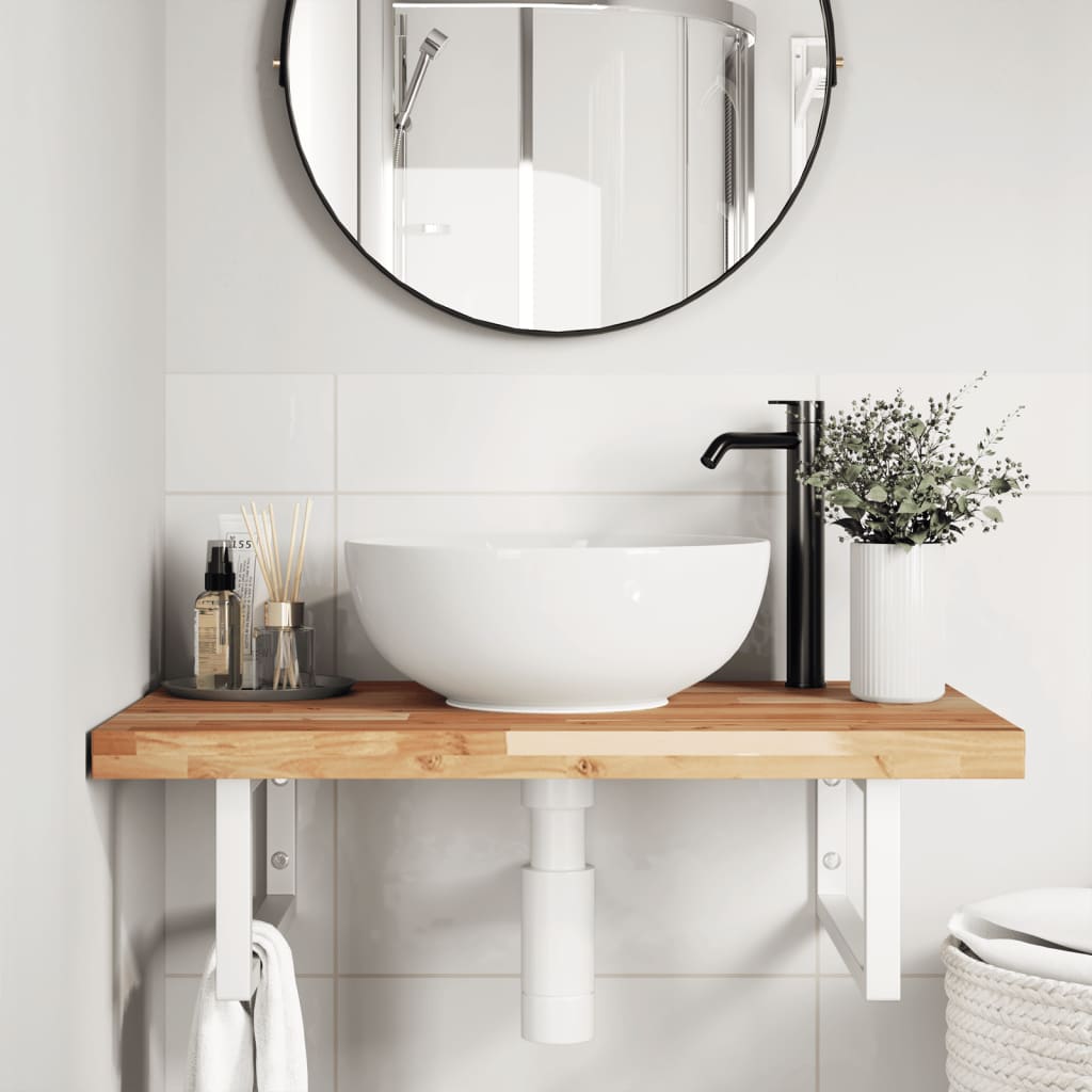 Ripiano a Parete per Lavabo in Acciaio e Massello di Acacia | homemem39