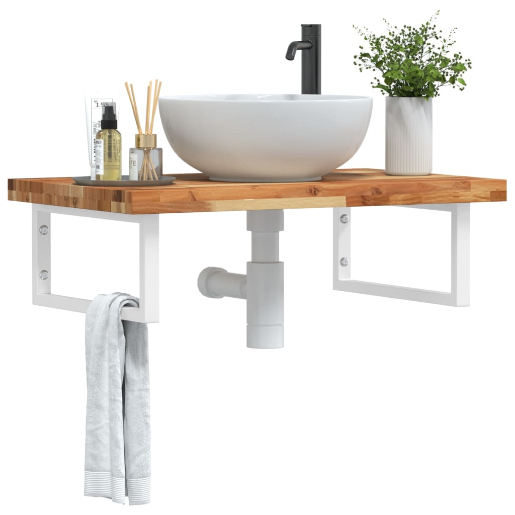 Ripiano a Parete per Lavabo in Acciaio e Massello di Acacia | homemem39