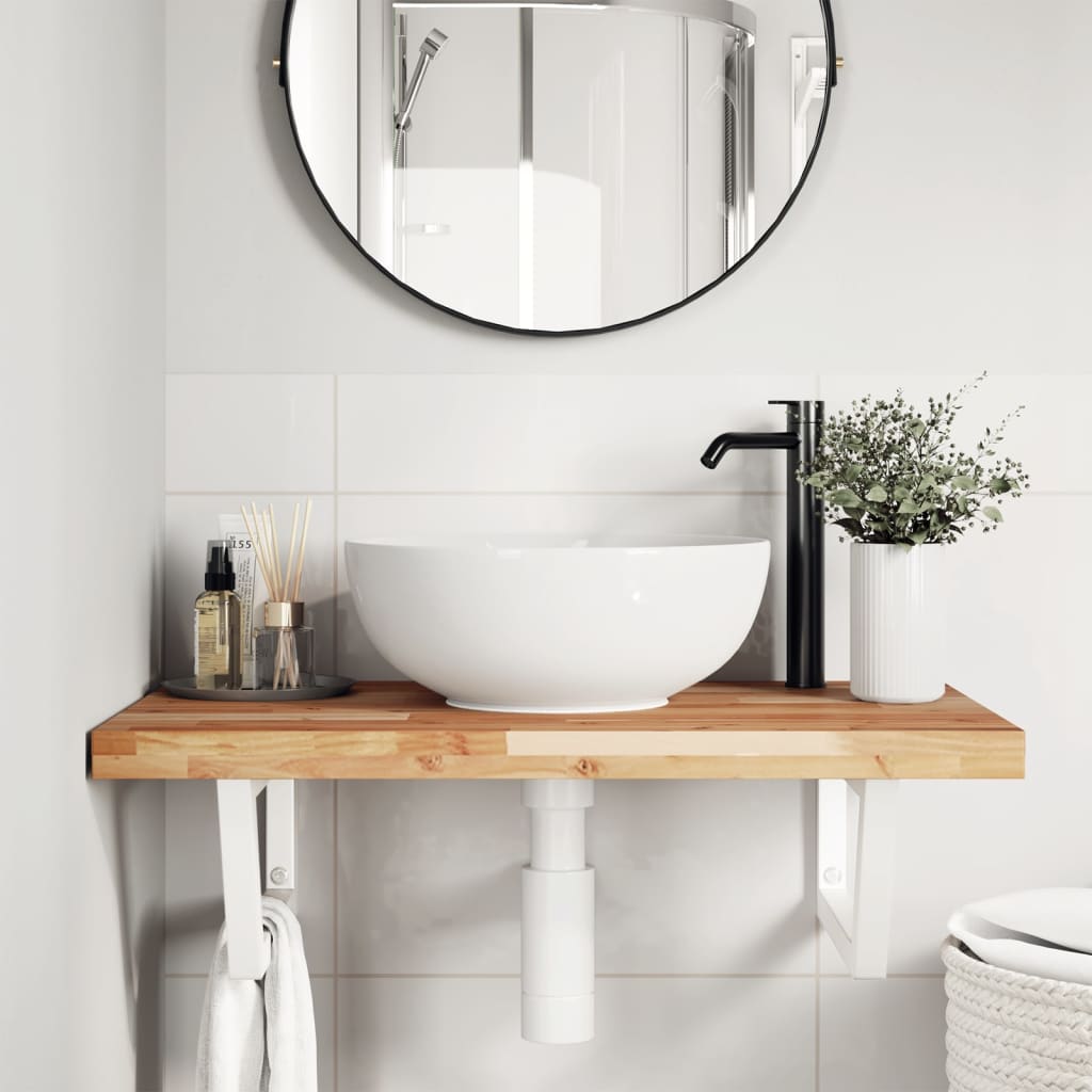 Ripiano a Parete per Lavabo in Acciaio e Massello di Acacia | homemem39