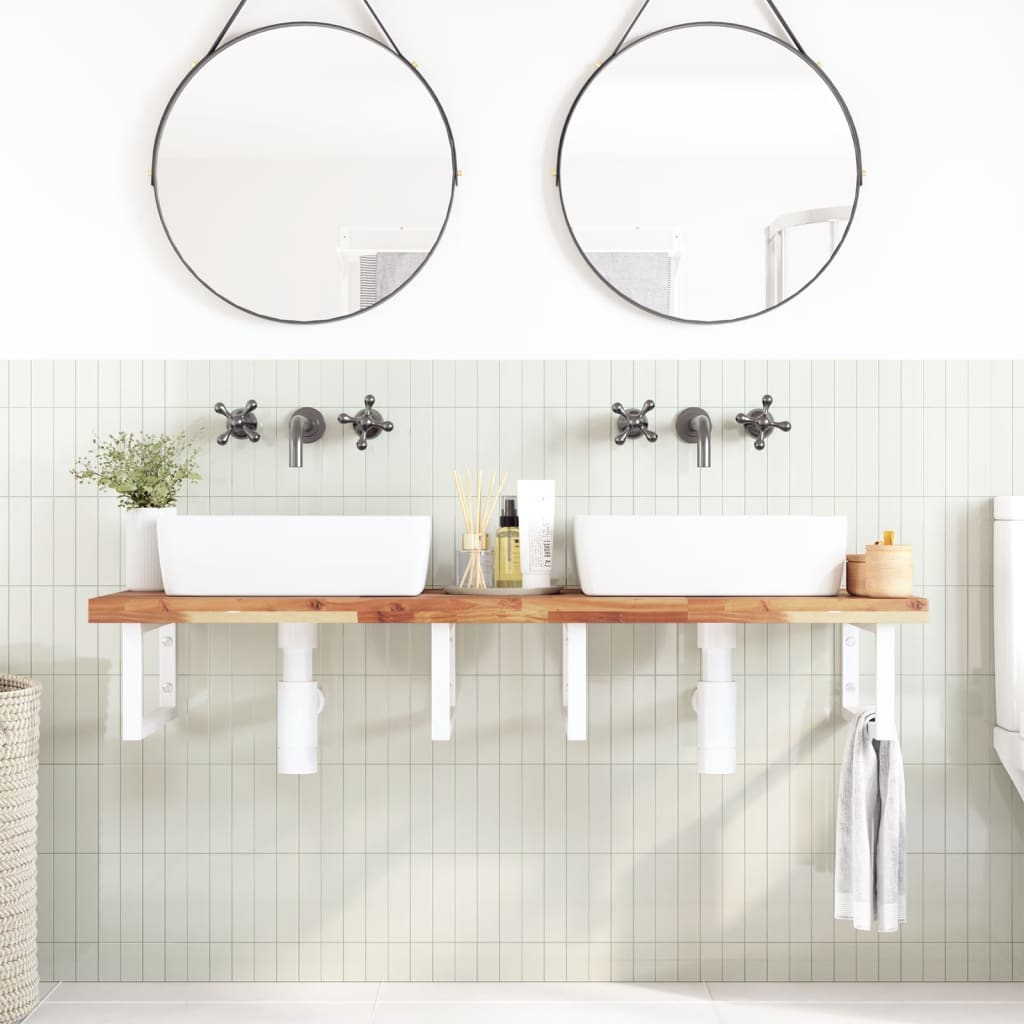 Ripiano a Parete per Lavabo in Acciaio e Massello di Acacia | homemem39