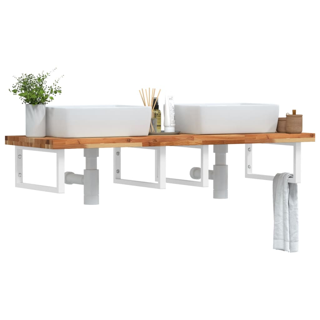 Ripiano a Parete per Lavabo in Acciaio e Massello di Acacia | homemem39