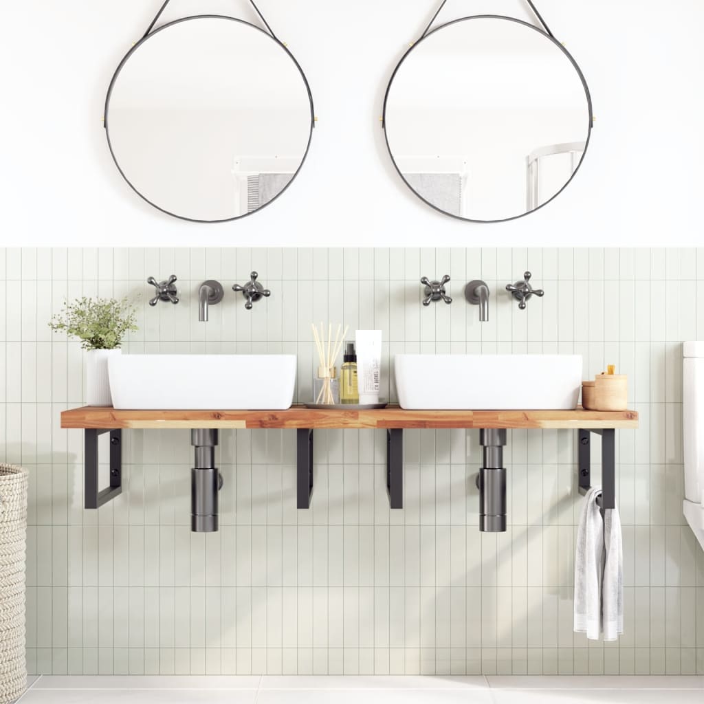 Ripiano a Parete per Lavabo in Acciaio e Massello di Acacia | homemem39