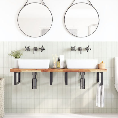 Ripiano a Parete per Lavabo in Acciaio e Massello di Acacia | homemem39
