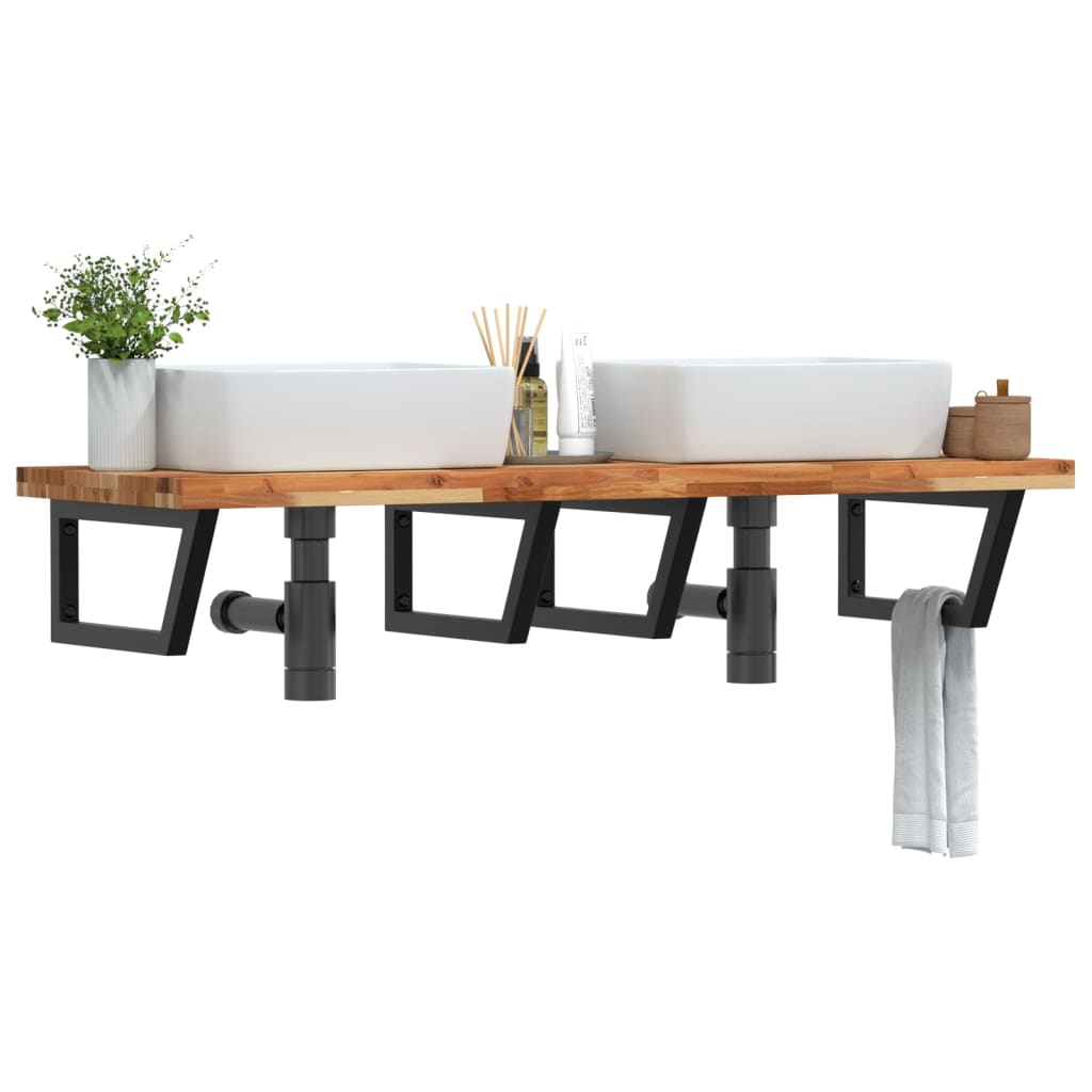 Ripiano a Parete per Lavabo in Acciaio e Massello di Acacia | homemem39