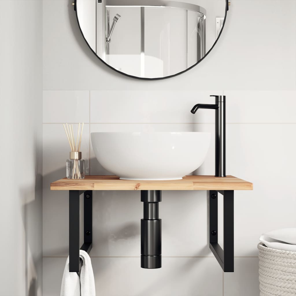 Ripiano a Parete per Lavabo in Acciaio e Massello di Acacia | homemem39