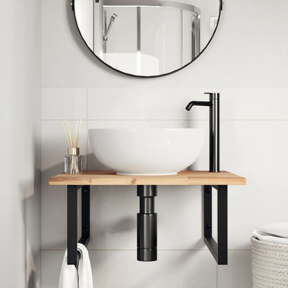 Ripiano a Parete per Lavabo in Acciaio e Massello di Acacia | homemem39