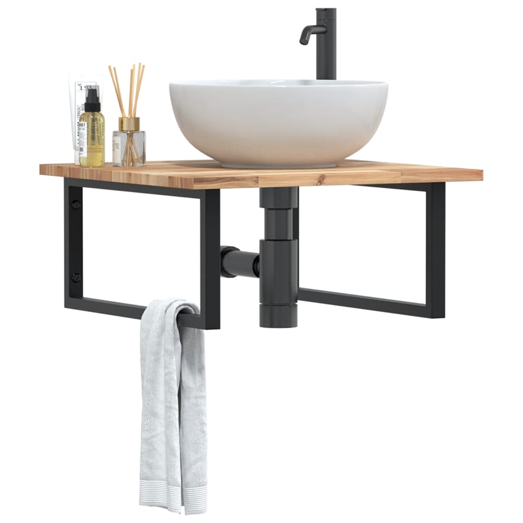 Ripiano a Parete per Lavabo in Acciaio e Massello di Acacia | homemem39