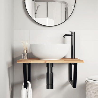 Ripiano a Parete per Lavabo in Acciaio e Massello di Acacia | homemem39