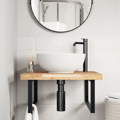 Ripiano a Parete per Lavabo in Acciaio e Massello di Acacia | homemem39