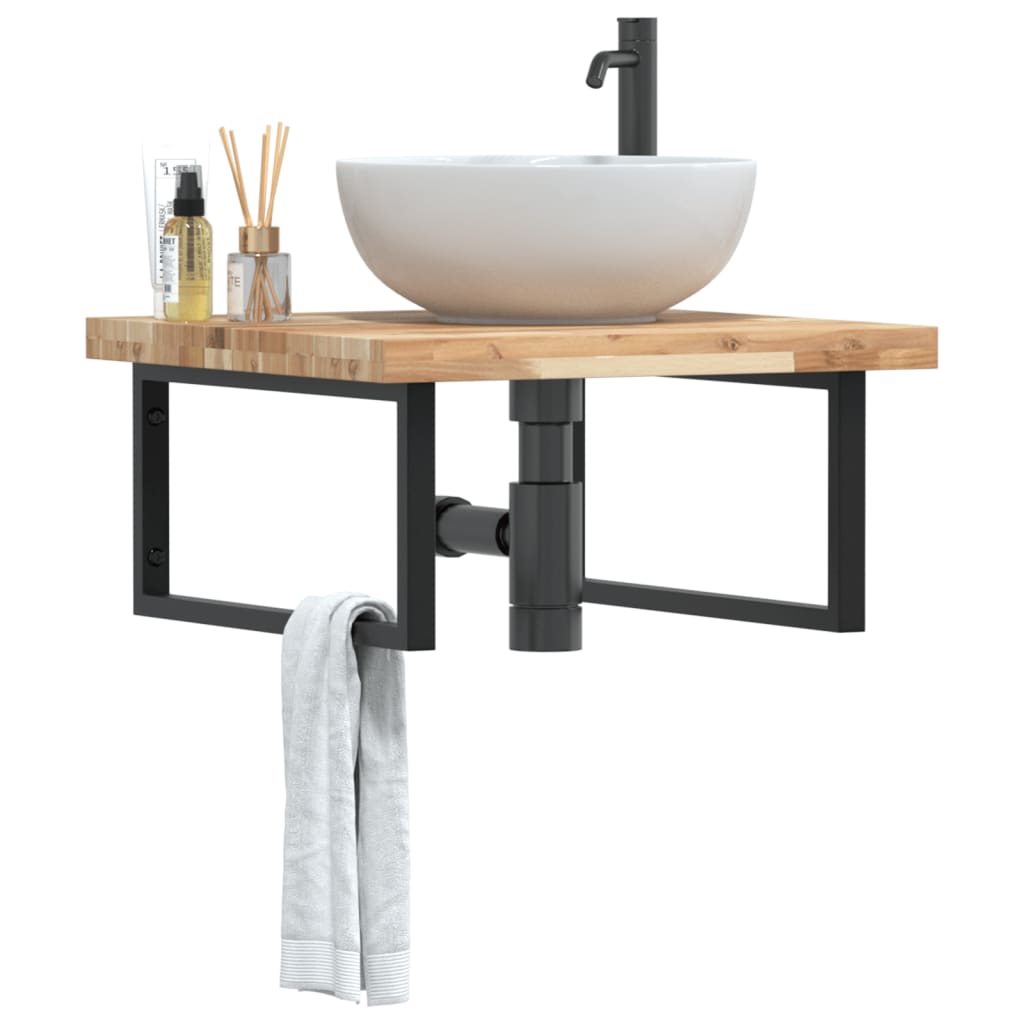 Ripiano a Parete per Lavabo in Acciaio e Massello di Acacia | homemem39