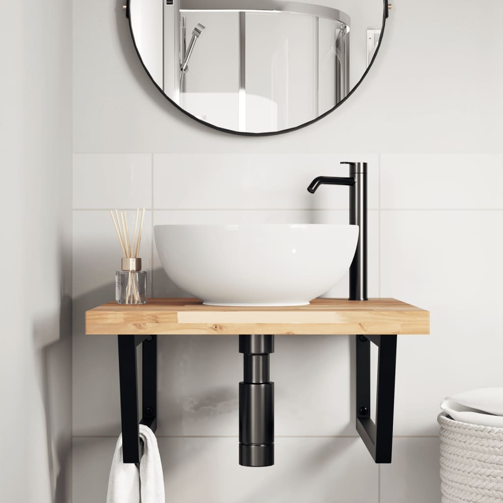 Ripiano a Parete per Lavabo in Acciaio e Massello di Acacia | homemem39