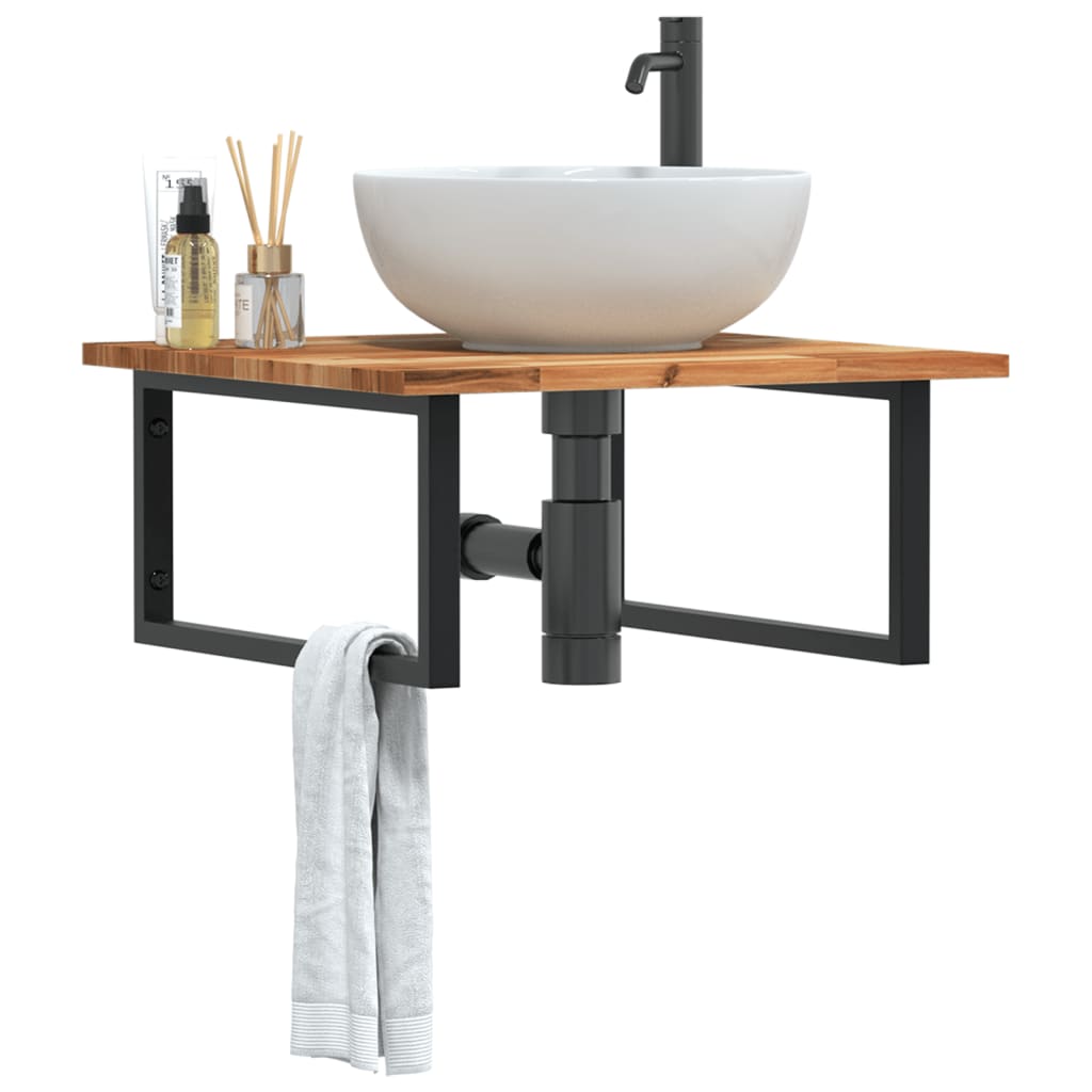 Ripiano a Parete per Lavabo in Acciaio e Massello di Acacia | homemem39