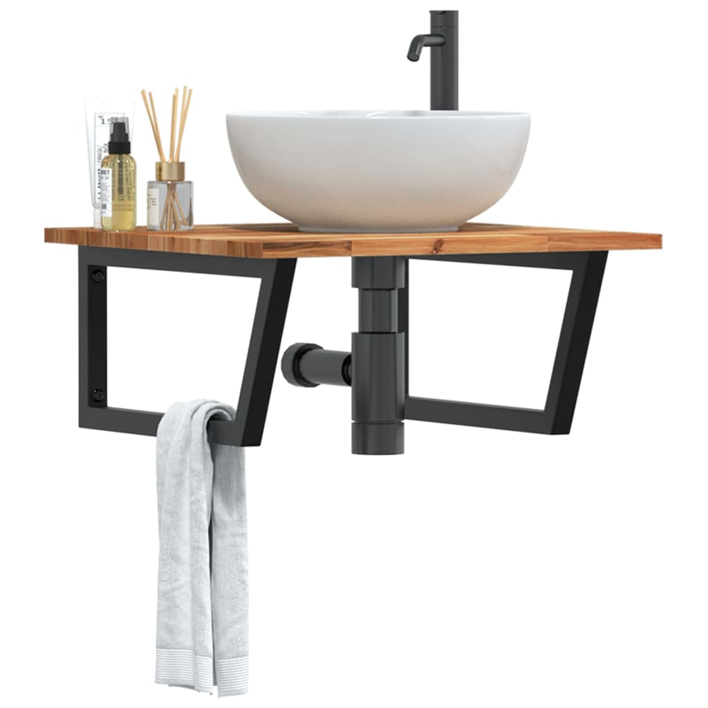 Ripiano a Parete per Lavabo in Acciaio e Massello di Acacia | homemem39