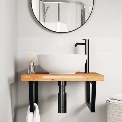 Ripiano a Parete per Lavabo in Acciaio e Massello di Acacia | homemem39