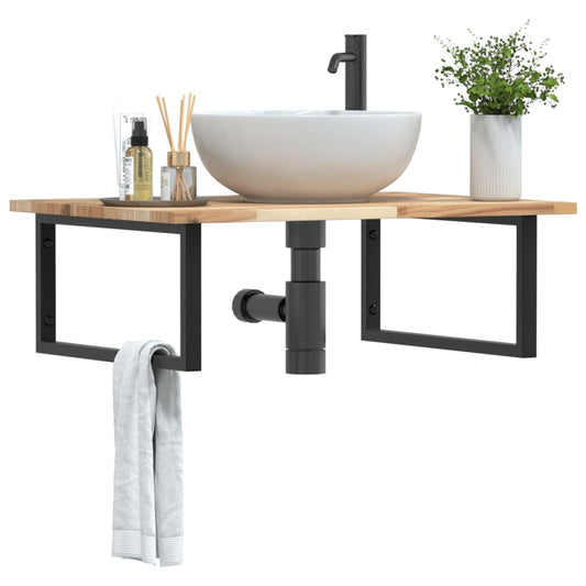 Ripiano a Parete per Lavabo in Acciaio e Massello di Acacia | homemem39