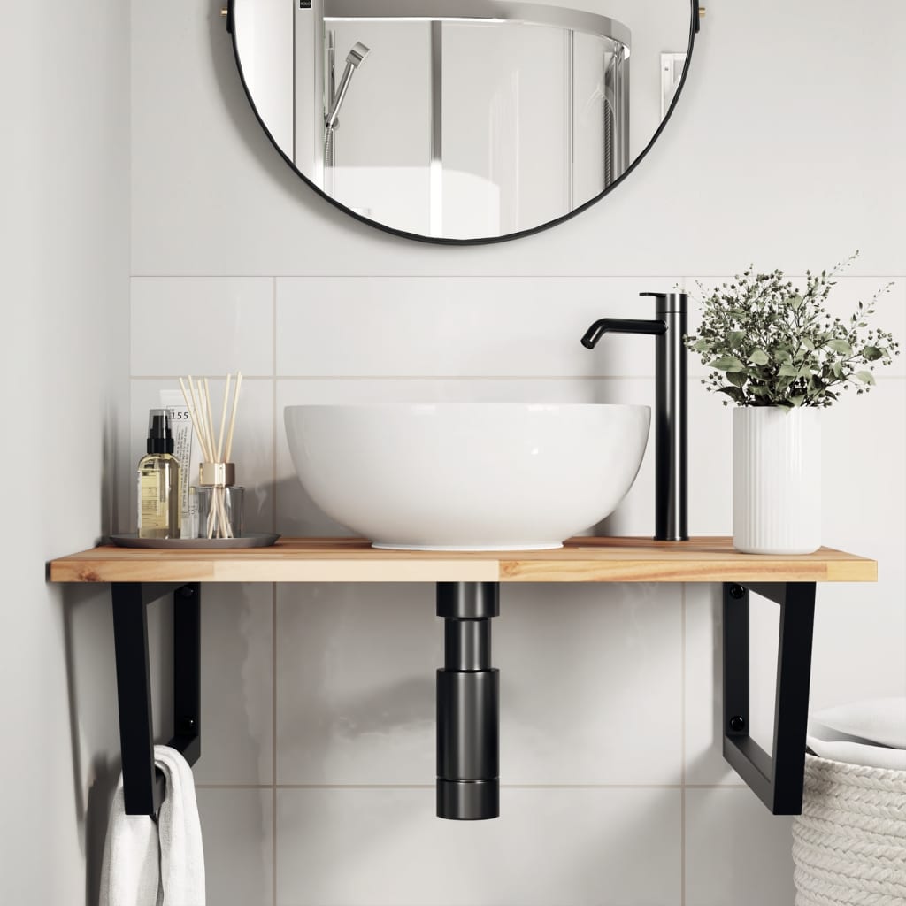 Ripiano a Parete per Lavabo in Acciaio e Massello di Acacia | homemem39