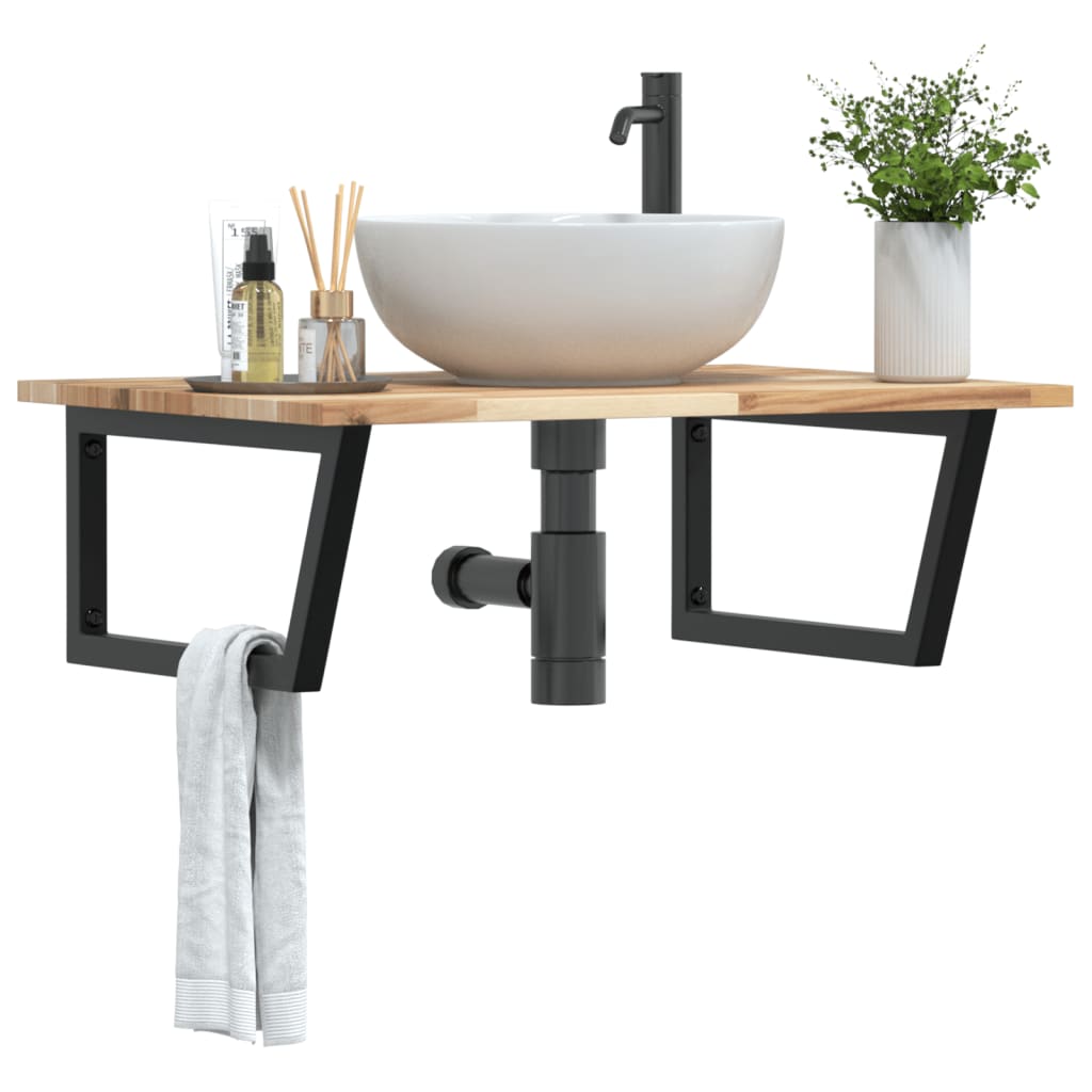 Ripiano a Parete per Lavabo in Acciaio e Massello di Acacia | homemem39