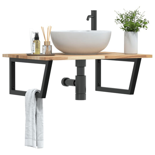 Ripiano a Parete per Lavabo in Acciaio e Massello di Acacia | homemem39
