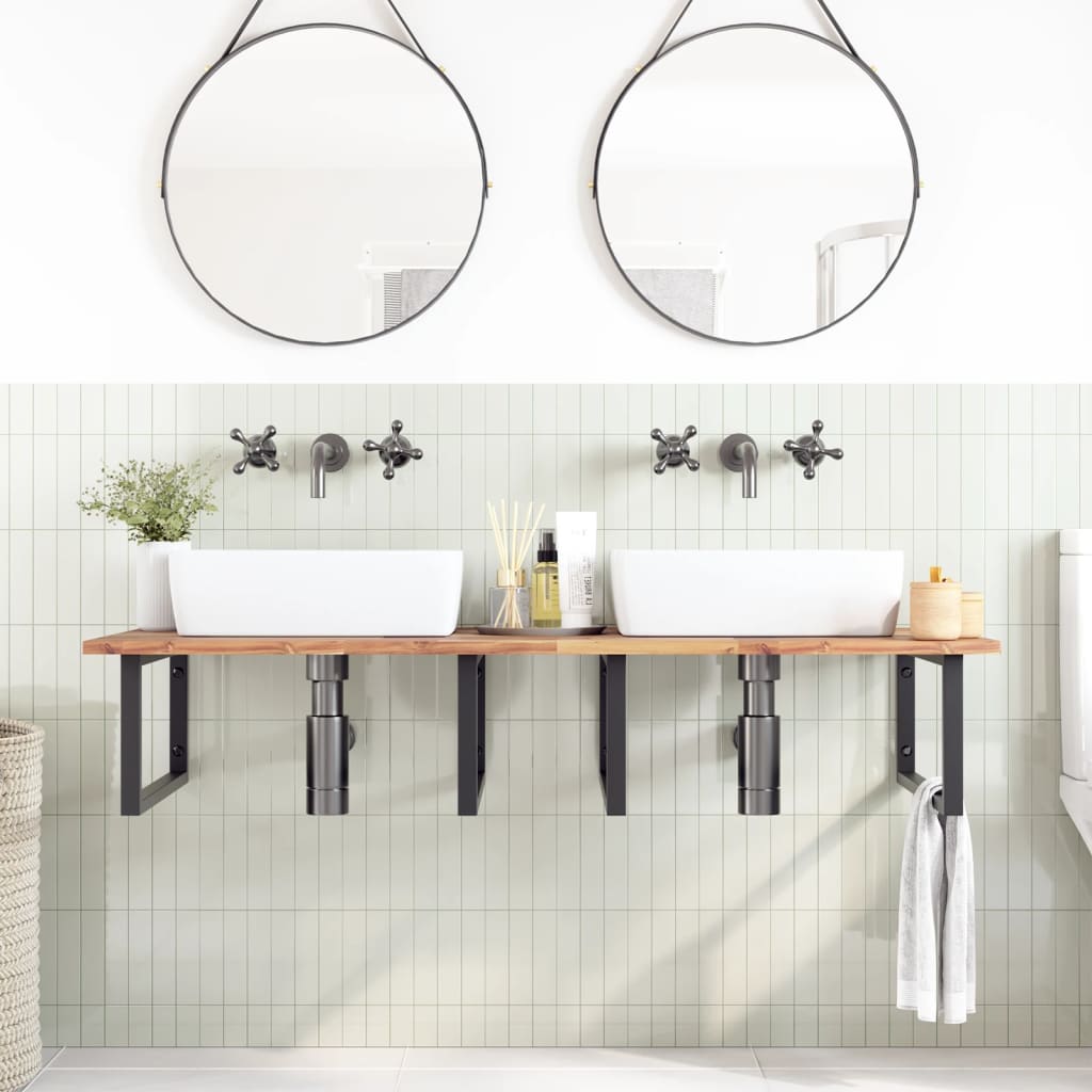 Ripiano a Parete per Lavabo in Acciaio e Massello di Acacia | homemem39