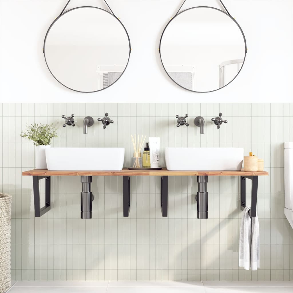 Ripiano a Parete per Lavabo in Acciaio e Massello di Acacia | homemem39