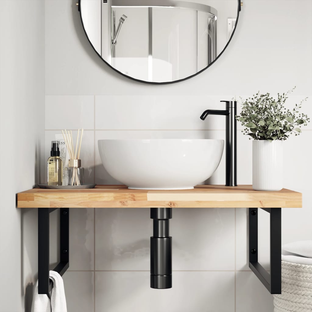 Ripiano a Parete per Lavabo in Acciaio e Massello di Acacia | homemem39