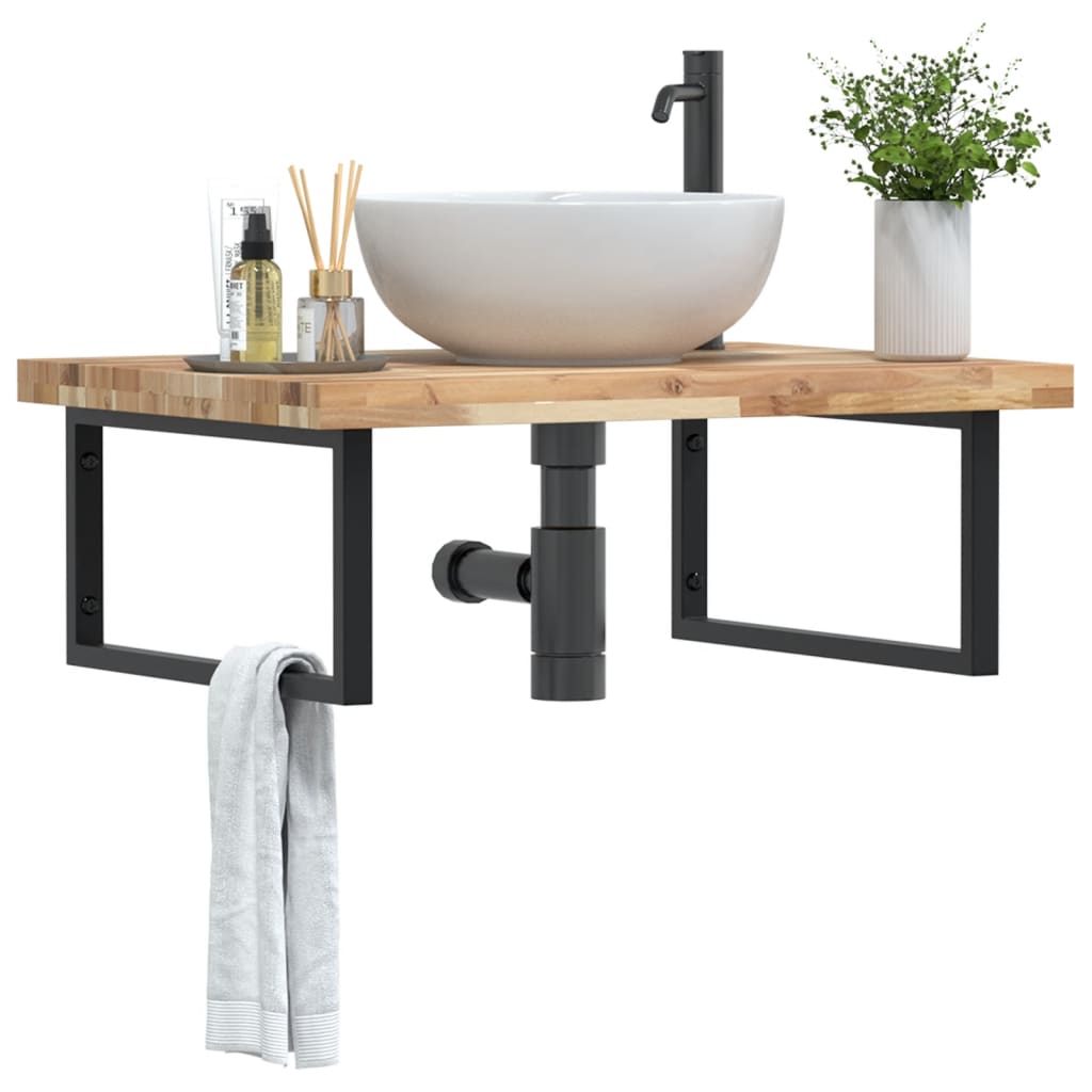 Ripiano a Parete per Lavabo in Acciaio e Massello di Acacia | homemem39