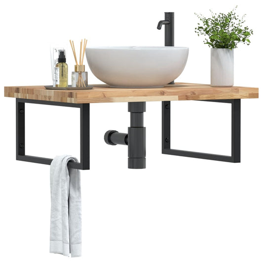 Ripiano a Parete per Lavabo in Acciaio e Massello di Acacia | homemem39