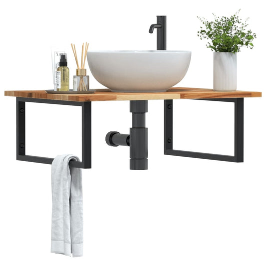 Ripiano a Parete per Lavabo in Acciaio e Massello di Acacia | homemem39