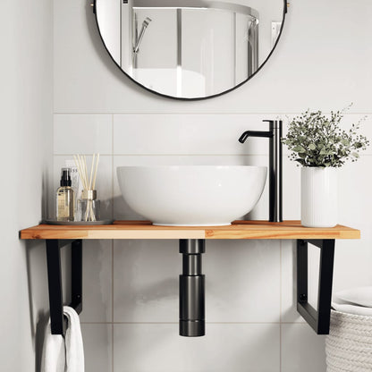 Ripiano a Parete per Lavabo in Acciaio e Massello di Acacia