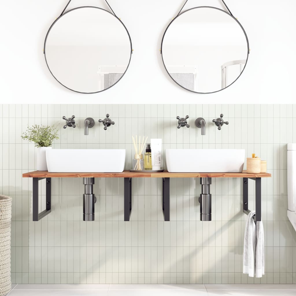 Ripiano a Parete per Lavabo in Acciaio e Massello di Acacia | homemem39
