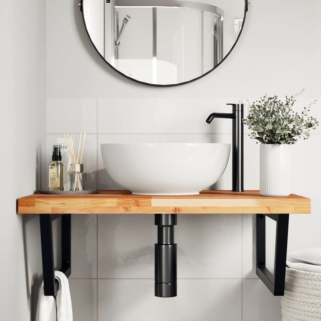 Ripiano a Parete per Lavabo in Acciaio e Massello di Acacia | homemem39