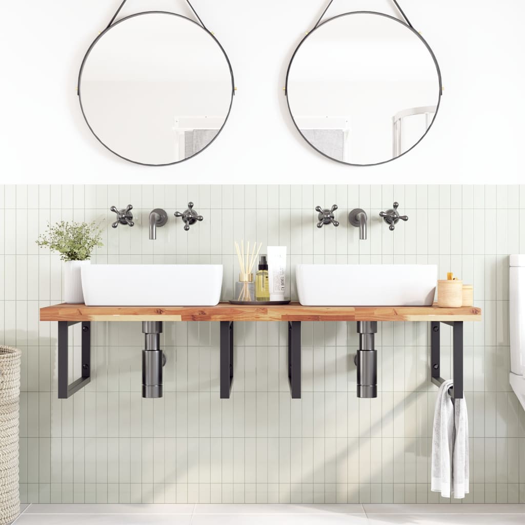 Ripiano a Parete per Lavabo in Acciaio e Massello di Acacia | homemem39