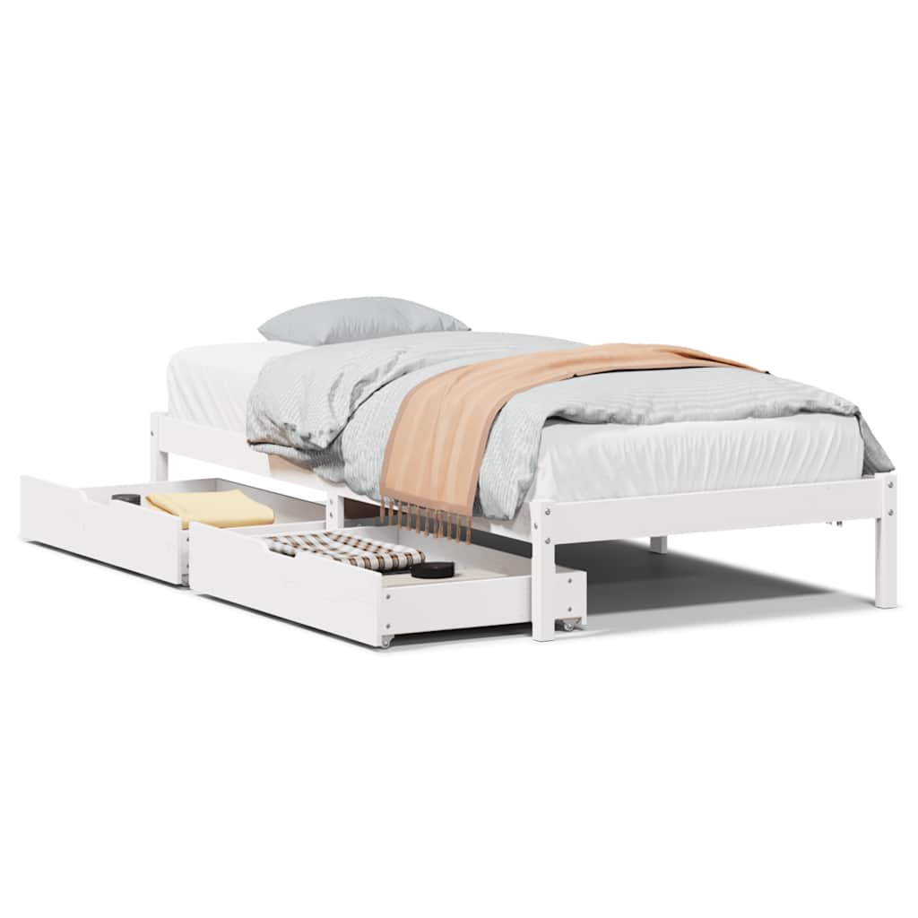 Letto senza Materasso Bianco 75x190 in Legno Massello di Pino - homemem39