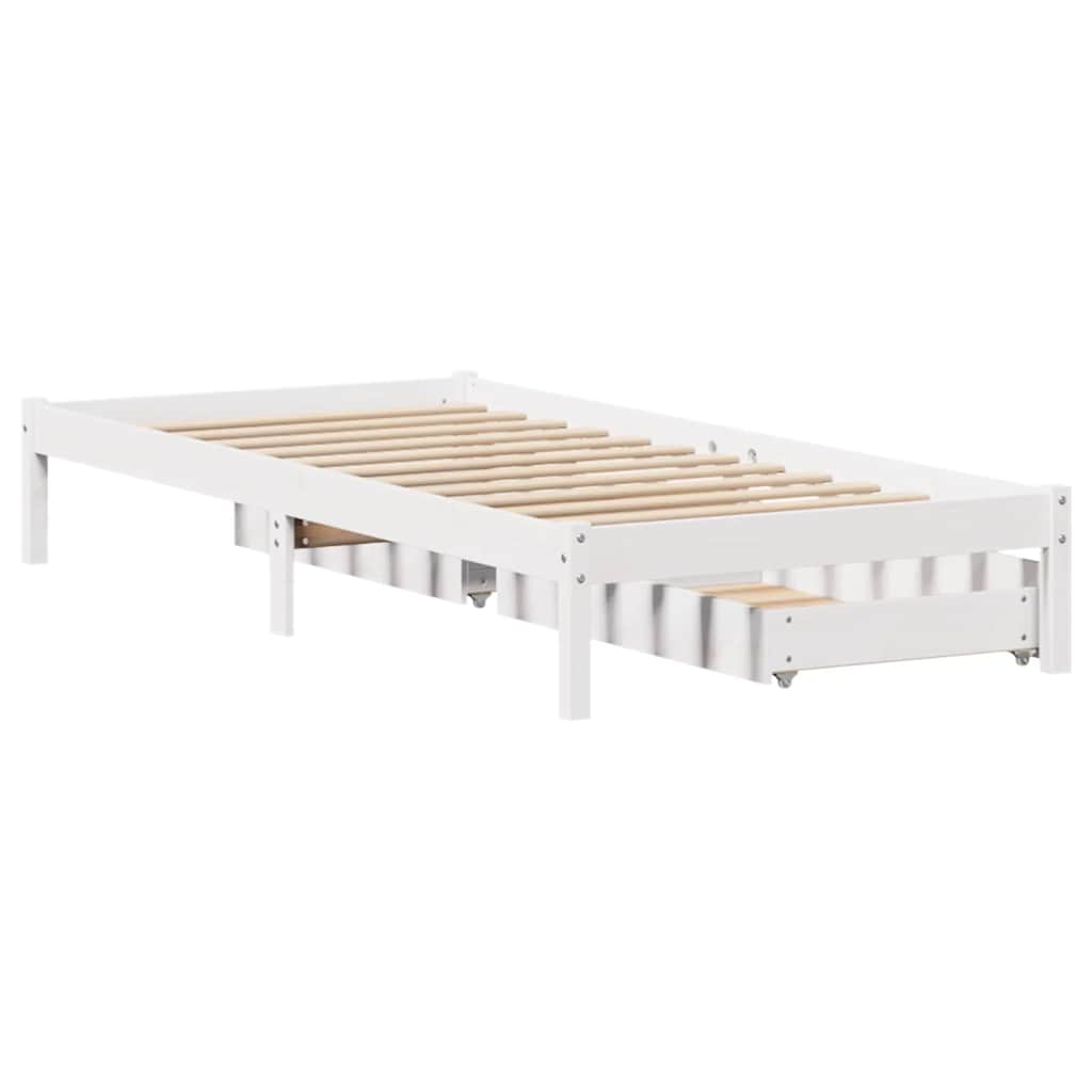 Letto senza Materasso Bianco 75x190 in Legno Massello di Pino - homemem39