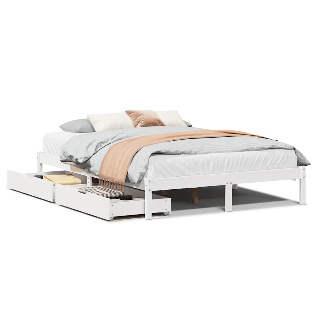 Letto senza Materasso Bianco 140x190 cm Legno Massello di Pino - homemem39