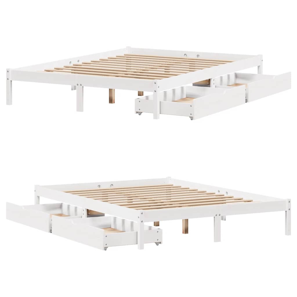 Letto senza Materasso Bianco 140x190 cm Legno Massello di Pino - homemem39