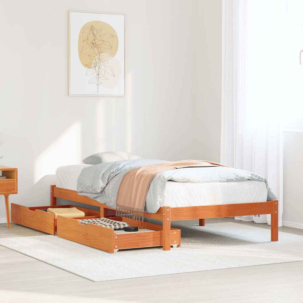 Letto senza Materasso Marrone Cera 75x190 cm in Legno di Pino | homemem39