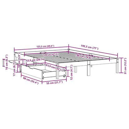 Letto senza Materasso Marrone Cera 120x190 cm in Legno di Pino | homemem39