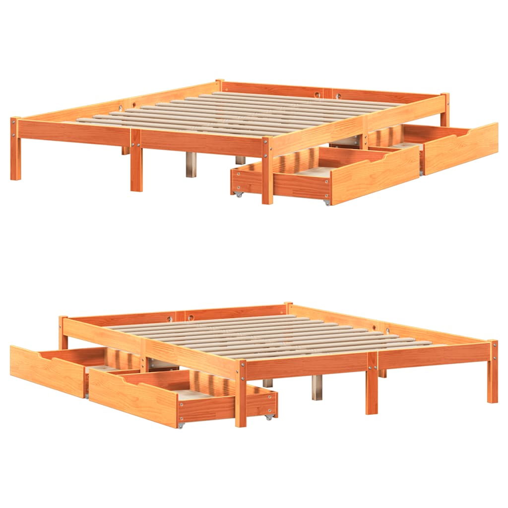 Letto senza Materasso Marrone Cera 135x190 cm in Legno di Pino | homemem39
