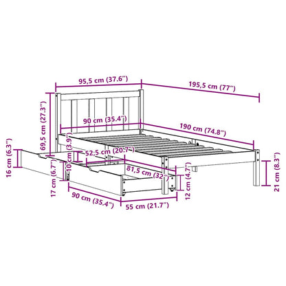 Letto senza Materasso Bianco 90x190 cm in Legno Massello Pino - homemem39